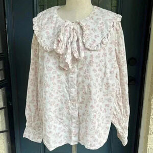 NEON ROSE pulse size shabby chic, colored floral, print, button down shirt sz 18